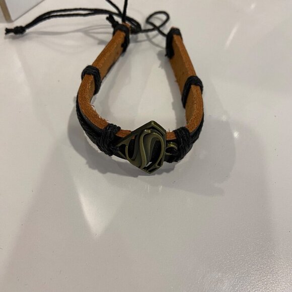 Superman superwoman sign Leather & Cord Adjustable Bracelet Black & Brown Unisex - Picture 7 of 9